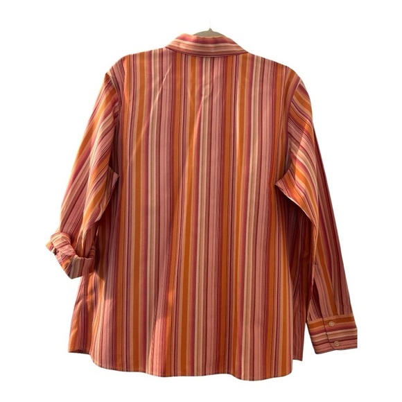 EDDIE BAUER button down shirt, XL, pink & gold stripes, easy care, straight hem. - Picture 2 of 5